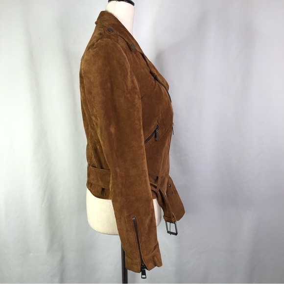 Bagatelle NYC suede motorcycle moto jacket chestnut brown zippered pockets belt - Picture 4 of 12